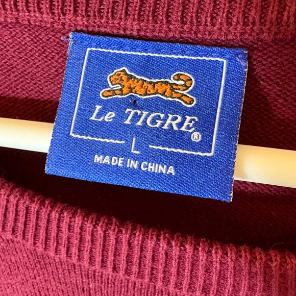 Le Tigre Womens Fox Heart Intarsia Knit Sweater Burgundy Cream Cotton Large - Picture 4 of 7